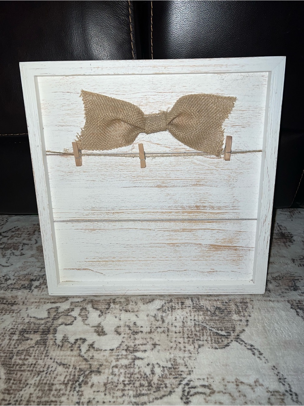 Rustic White Wood Picture Frame with Burlap Bow